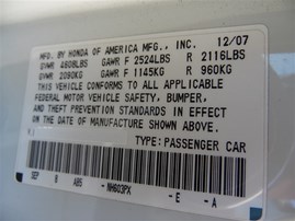 2008 ACURA TL TYPE-S WHITE 3.5 AT A20297